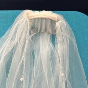 Classic embroidered ivory veil with hair clip
